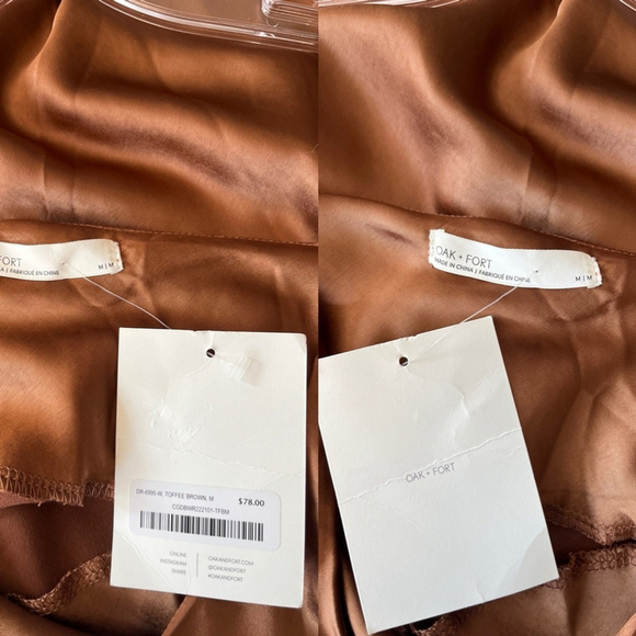 SOLD NWT Oak + Fort Satin Midi Slip Dress M Toffee Brown - Picture 7 of 13